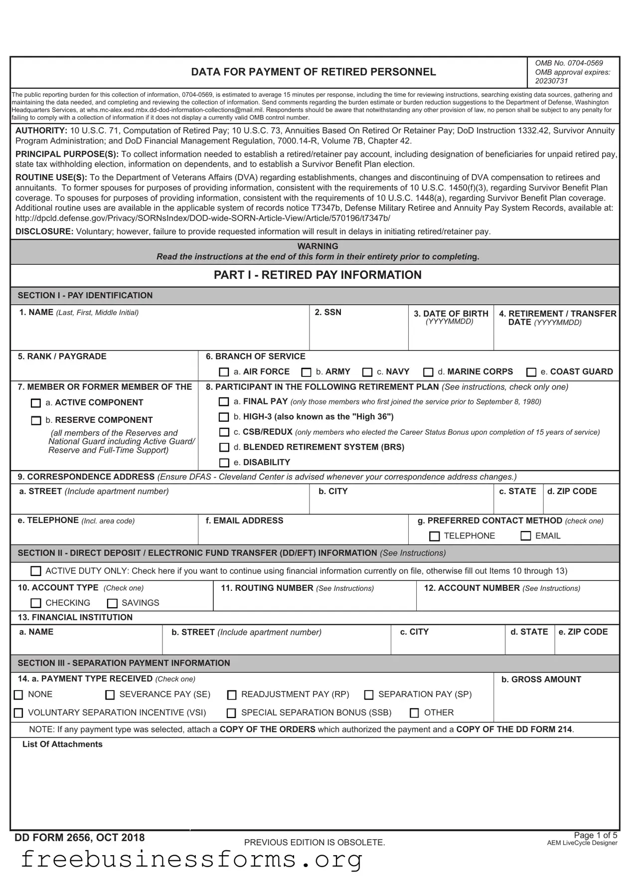 Official DD 2656 Form in PDF
