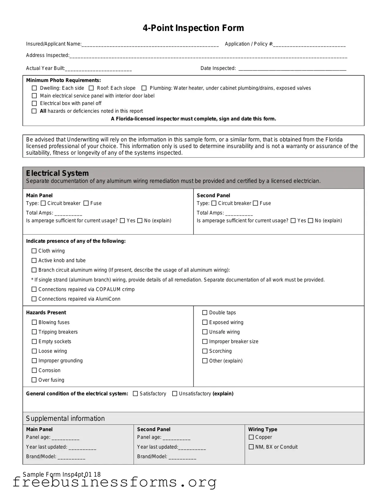 Official 4 Point Inspection Form in PDF