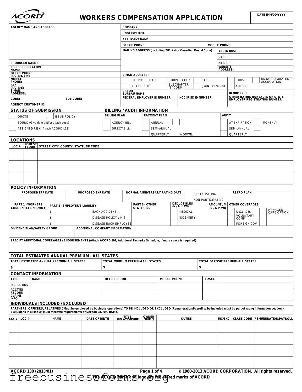 Official Acord 130 Form in PDF