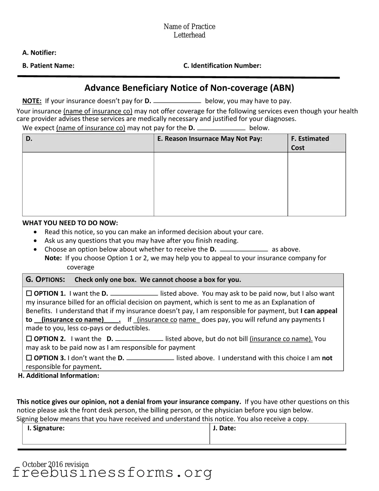 Official Advance Beneficiary Notice of Non-coverage Form in PDF