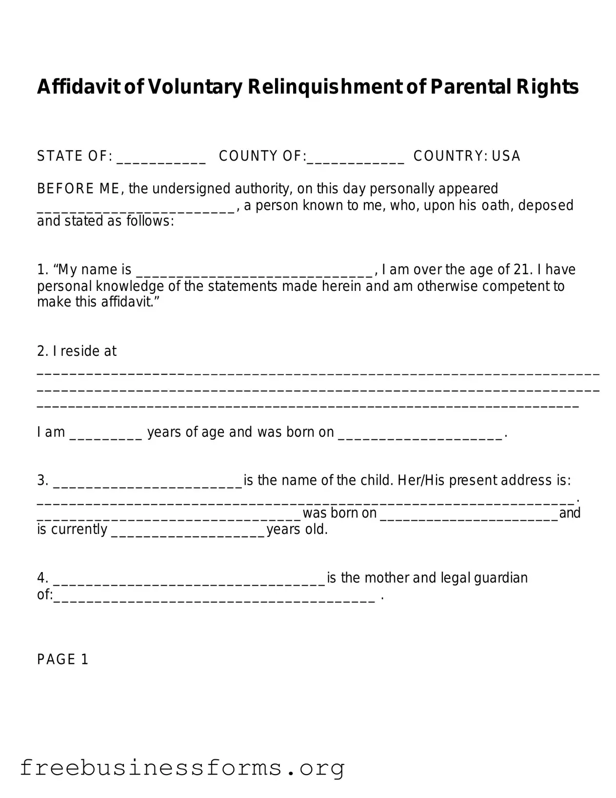 Official Affidavit Parental Rights Form in PDF