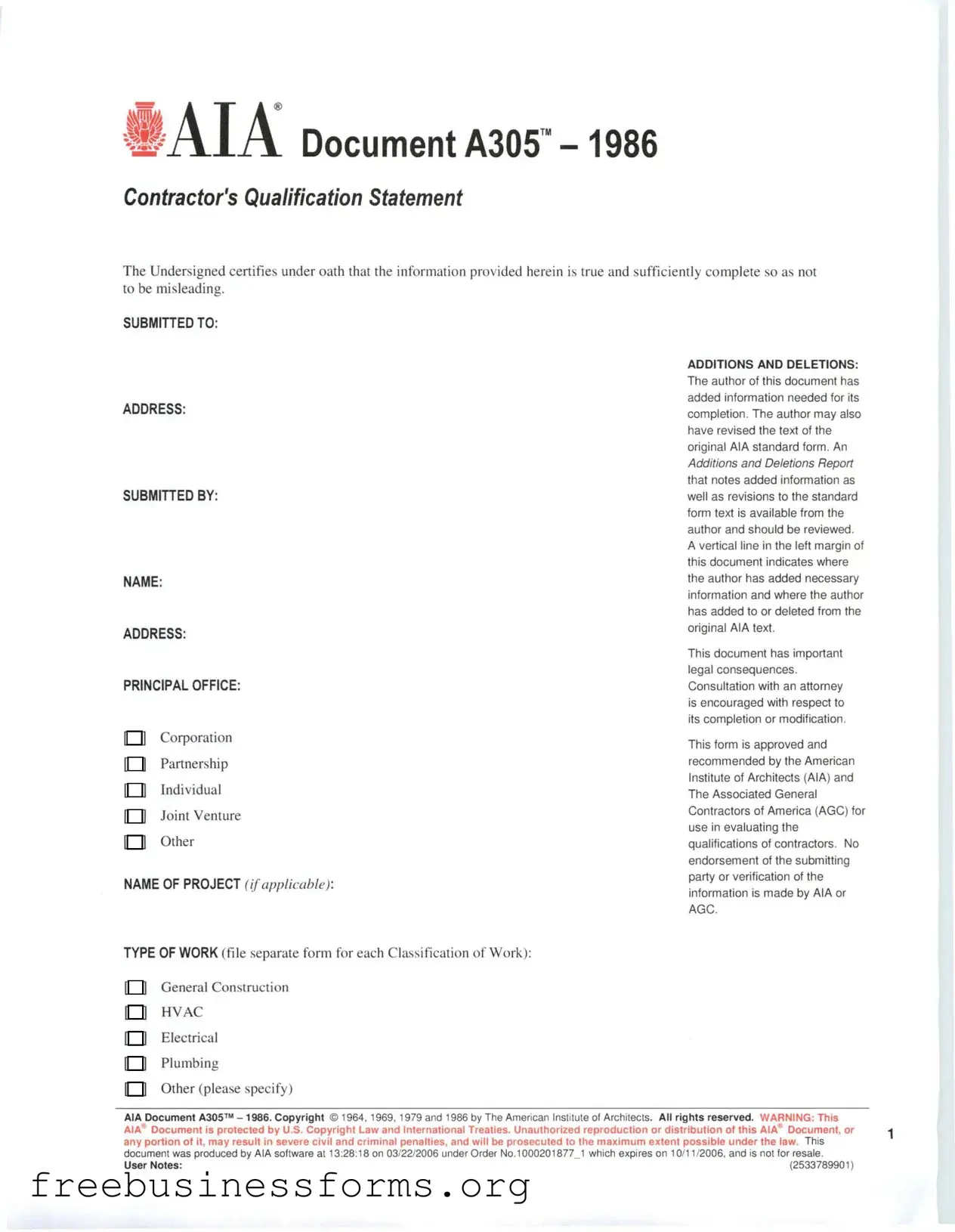 Official AIA A305 Form in PDF