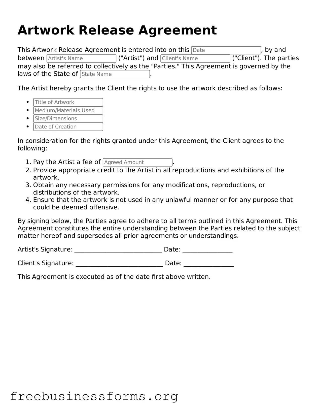 Official Artwork Release Form