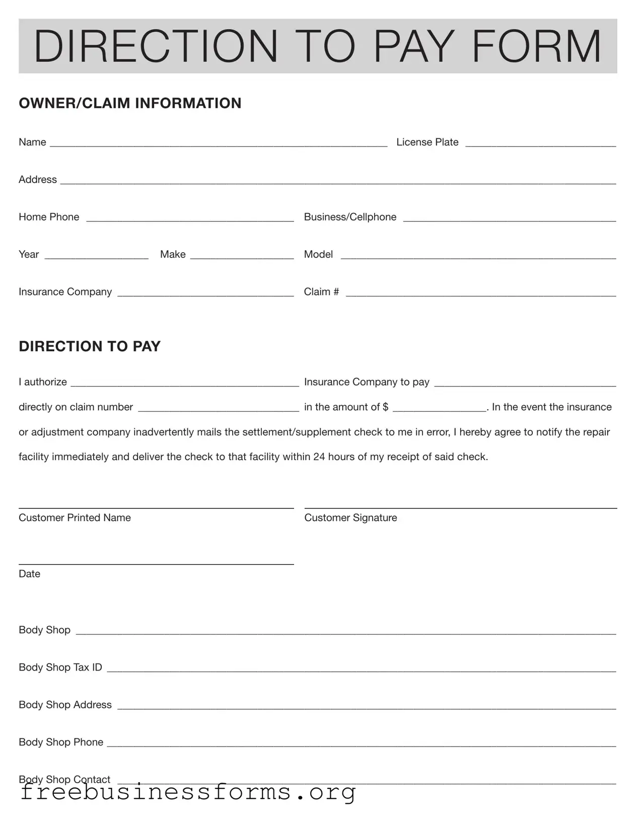 Official Authorization And Direction Pay Form in PDF