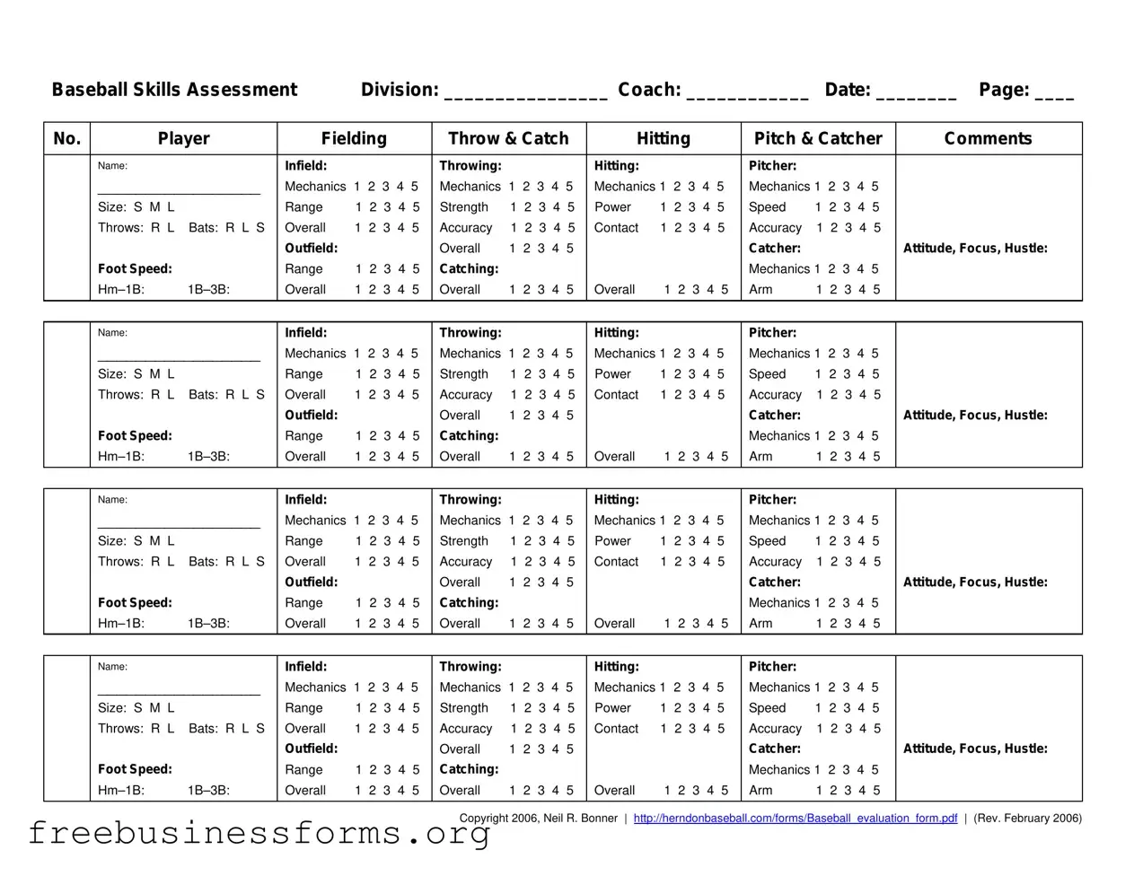 Official Baseball Assessment Form in PDF