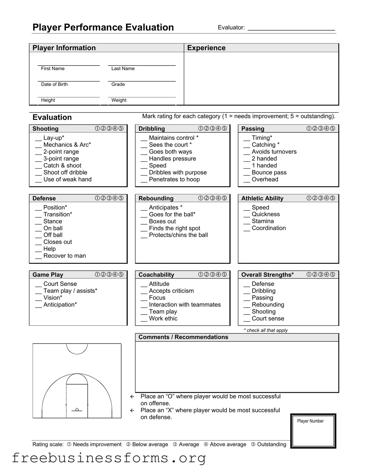 Official Basketball Evaluation Form in PDF