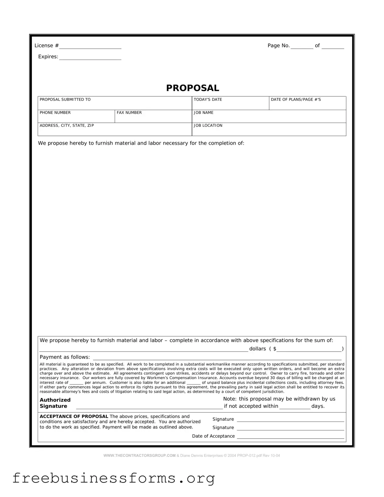 Official Construction proposal form Form in PDF