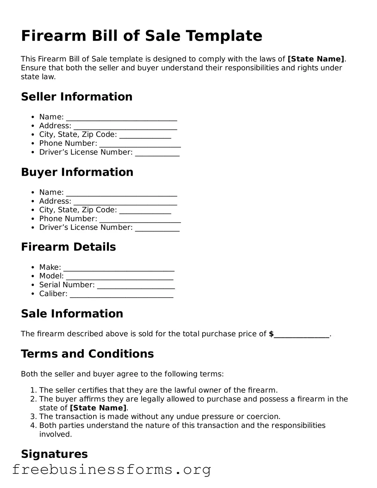 Official Firearm Bill of Sale Form