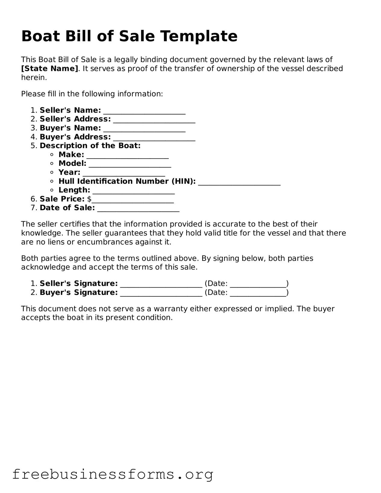 Official Boat Bill of Sale Form