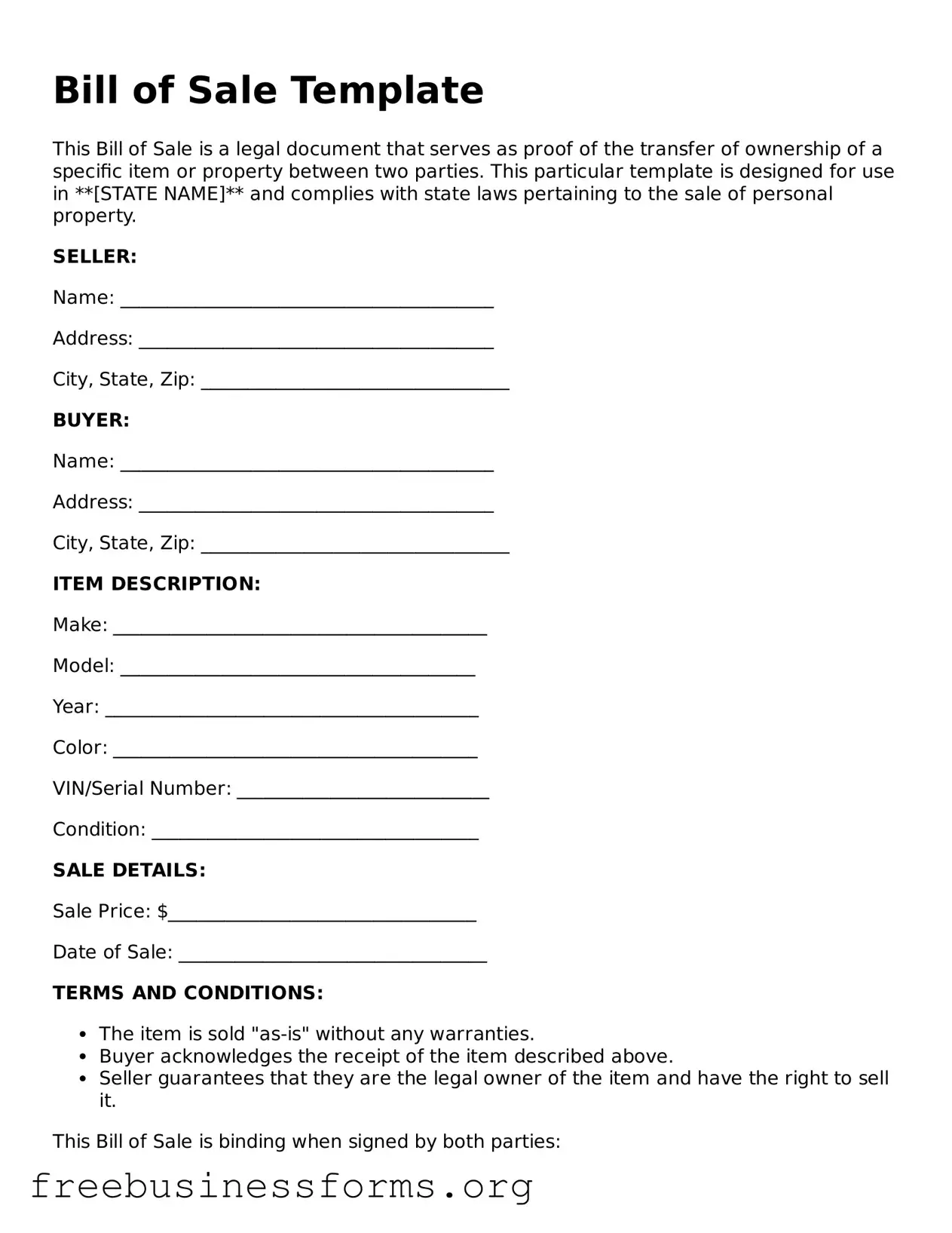 Official Bill of Sale Form