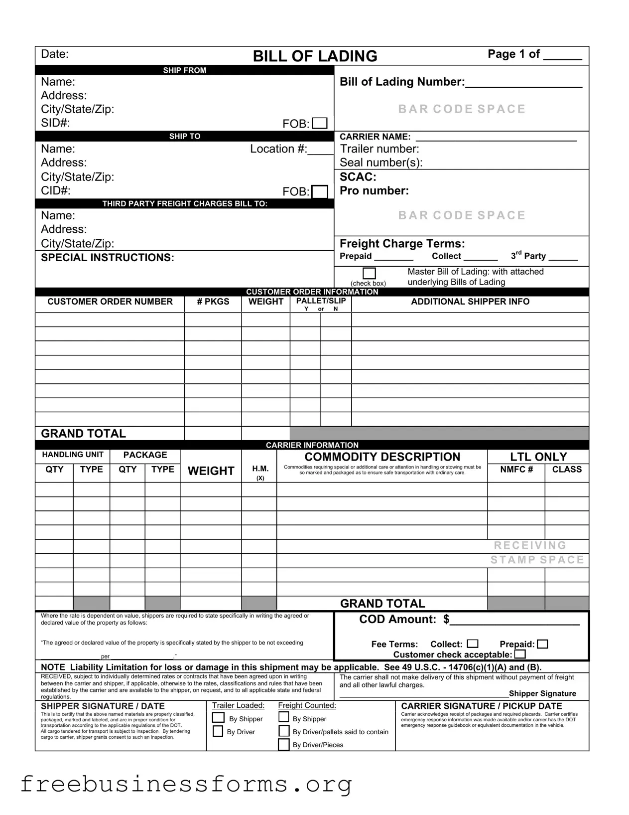 Official Bill of Lading with a Supplement Form in PDF