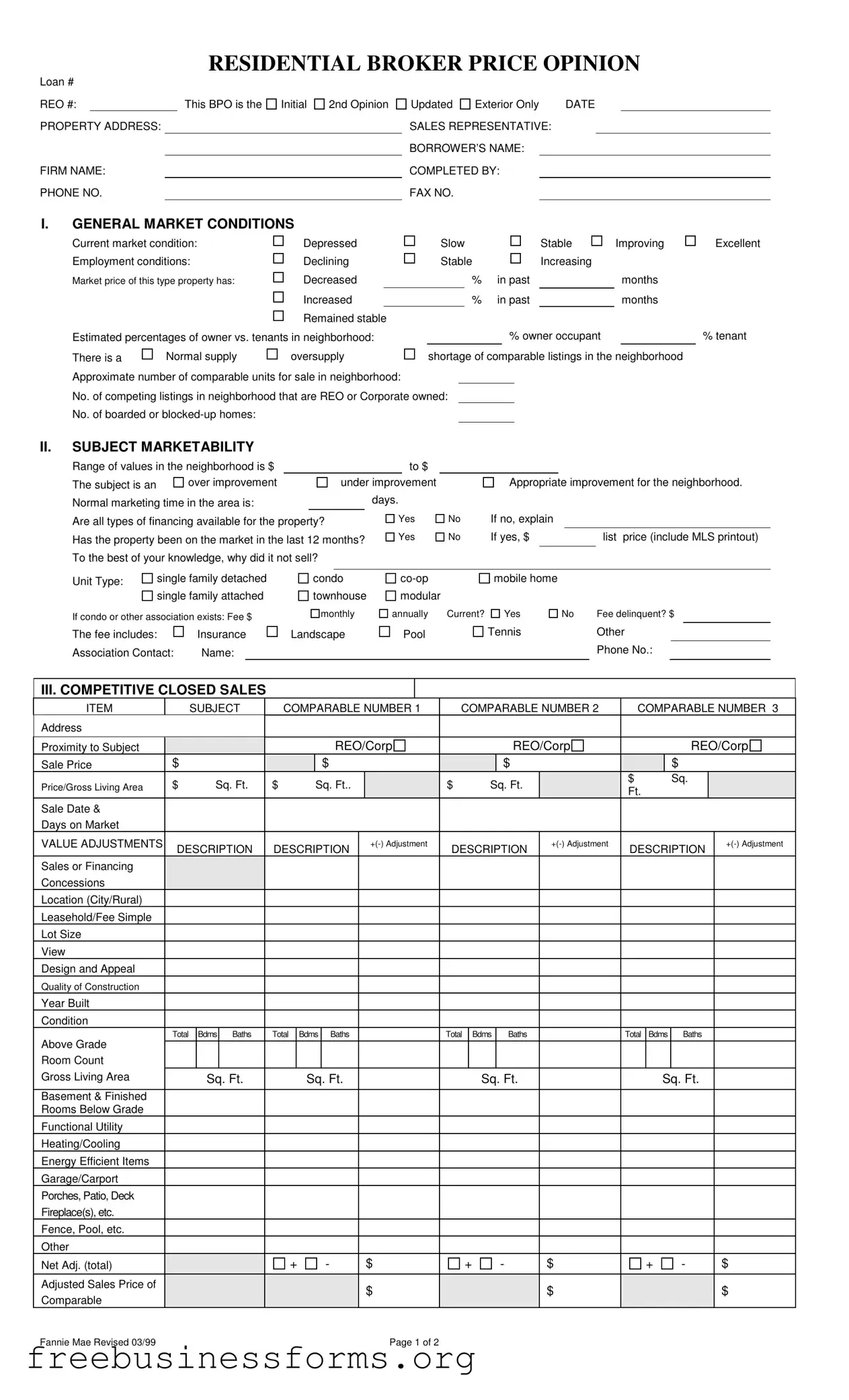 Official Broker Price Opinion Form in PDF