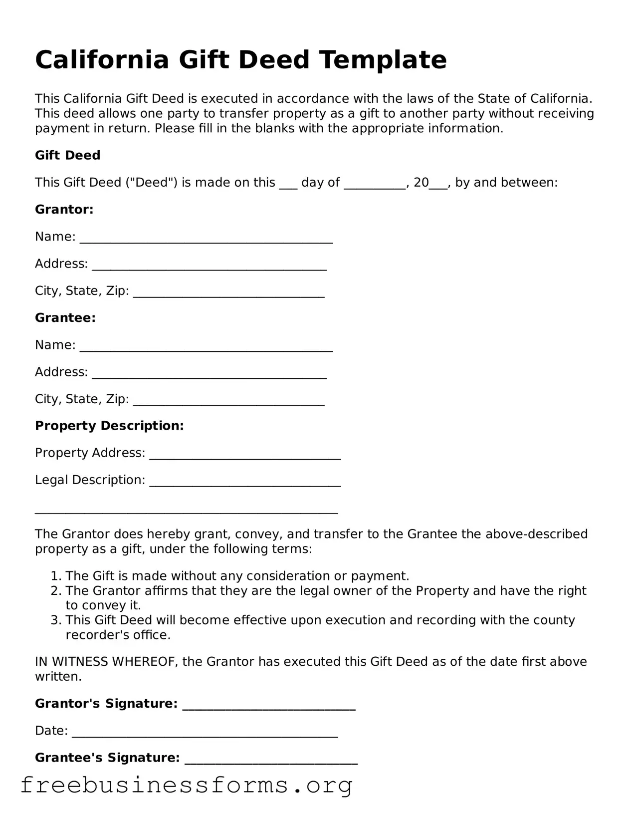 Blank  Gift Deed Template for California