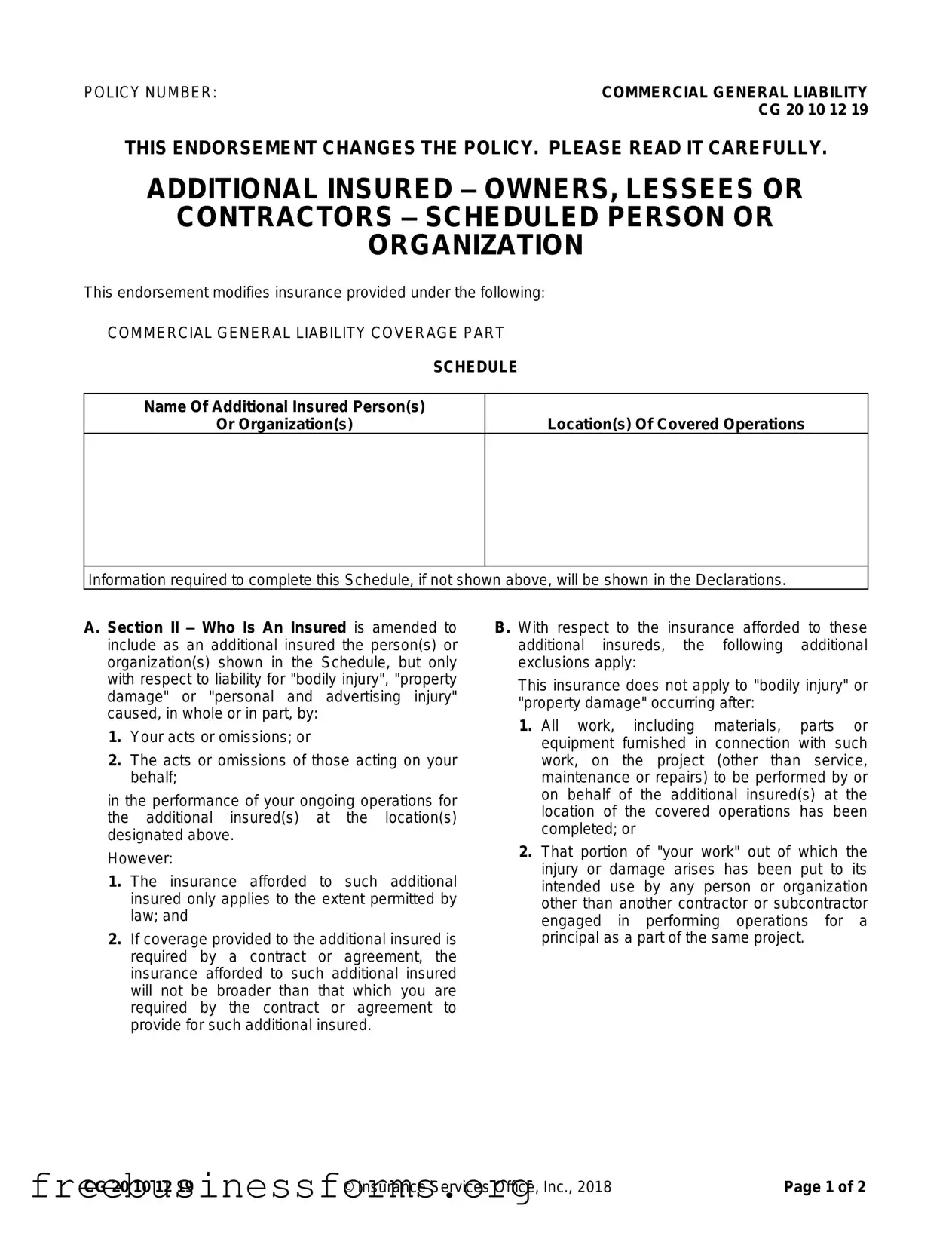 Official Cg 20 10 07 04 Liability Endorsement Form in PDF
