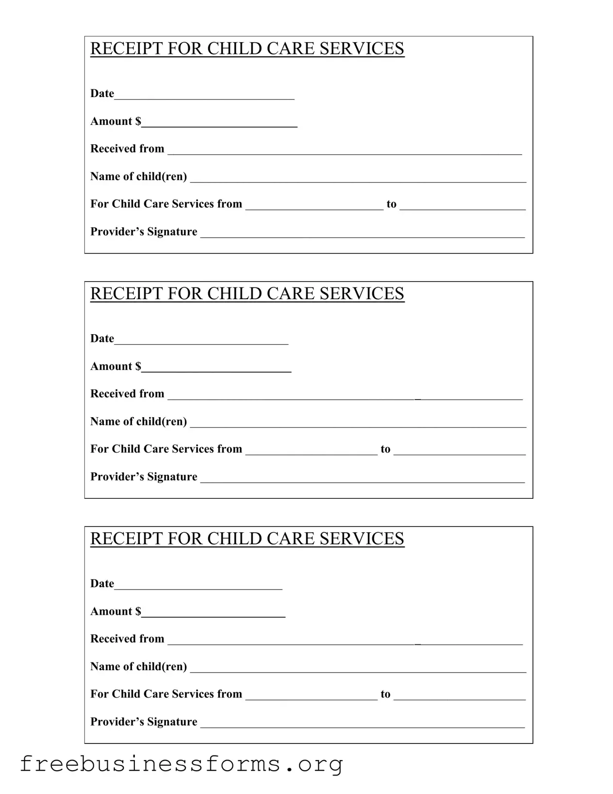 Official Childcare Receipt Form in PDF