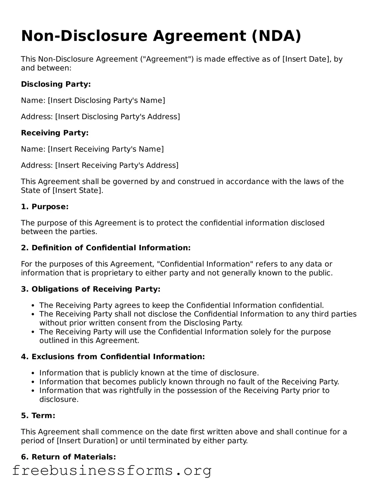 Official Non-disclosure Agreement Form