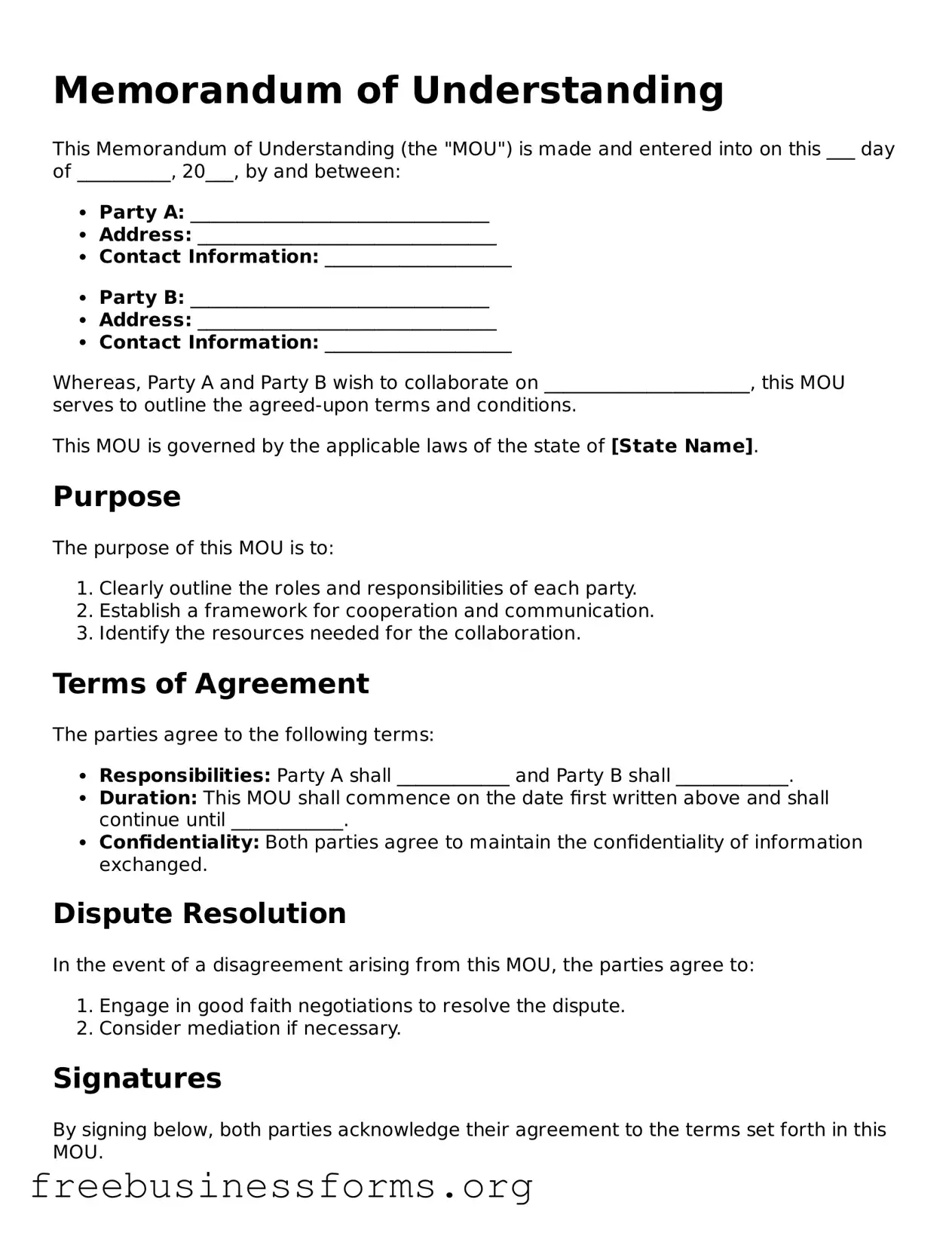Official Memorandum of Understanding Form