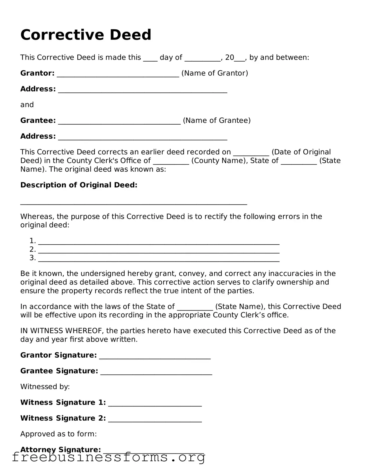 Official Corrective Deed Form