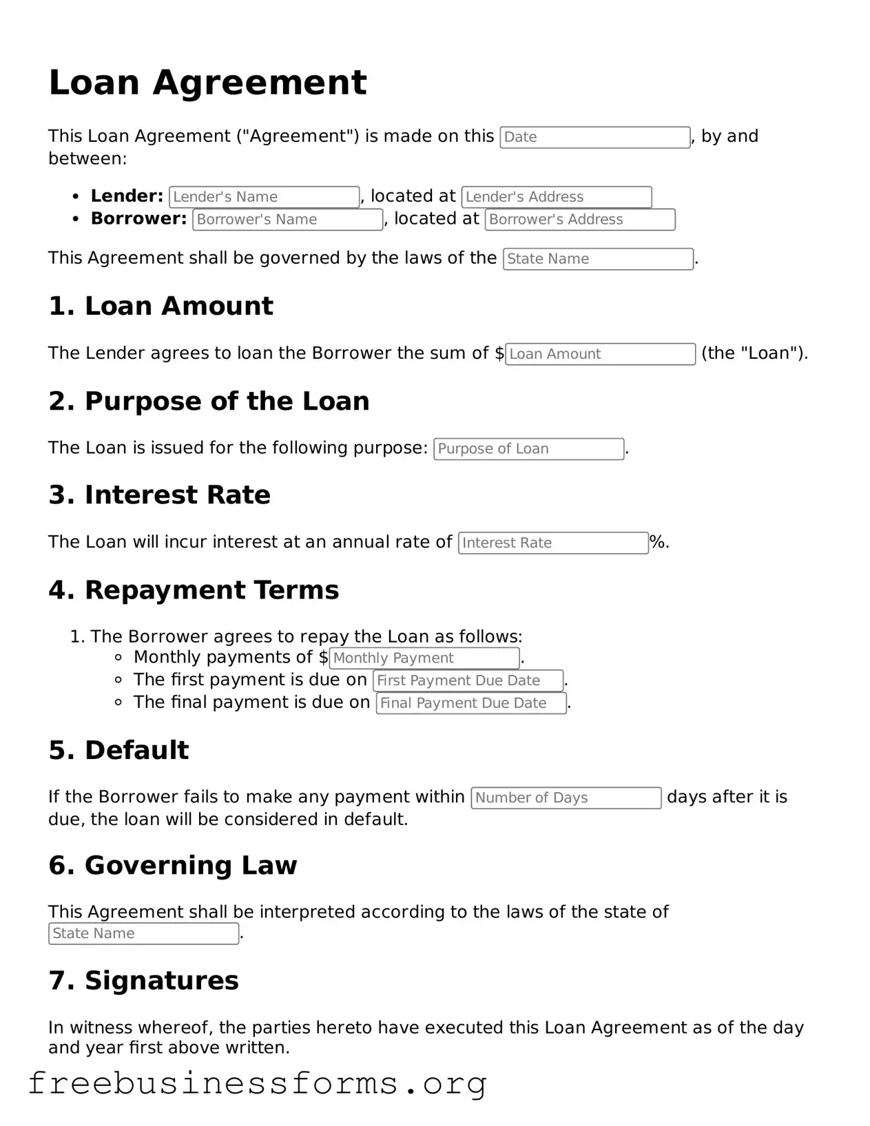 Official Loan Agreement Form
