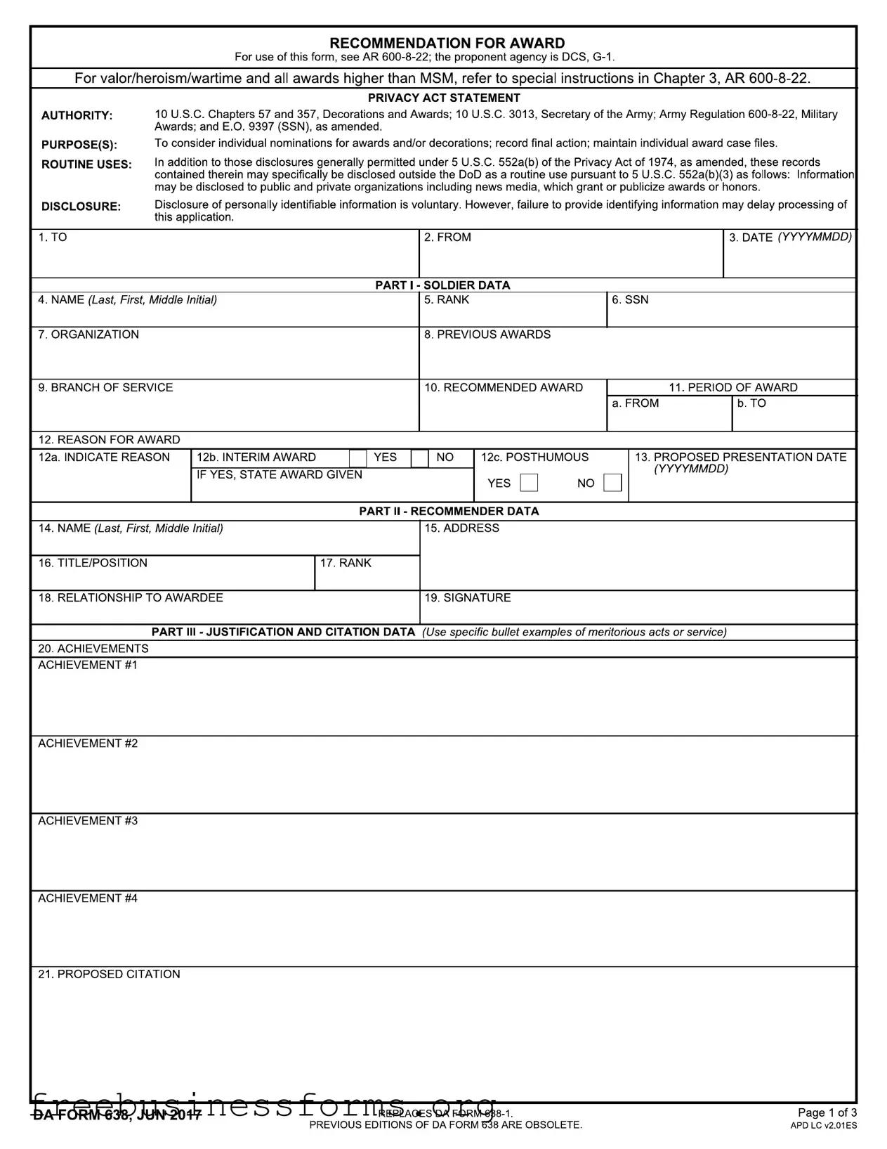 Official Da 638 Form in PDF