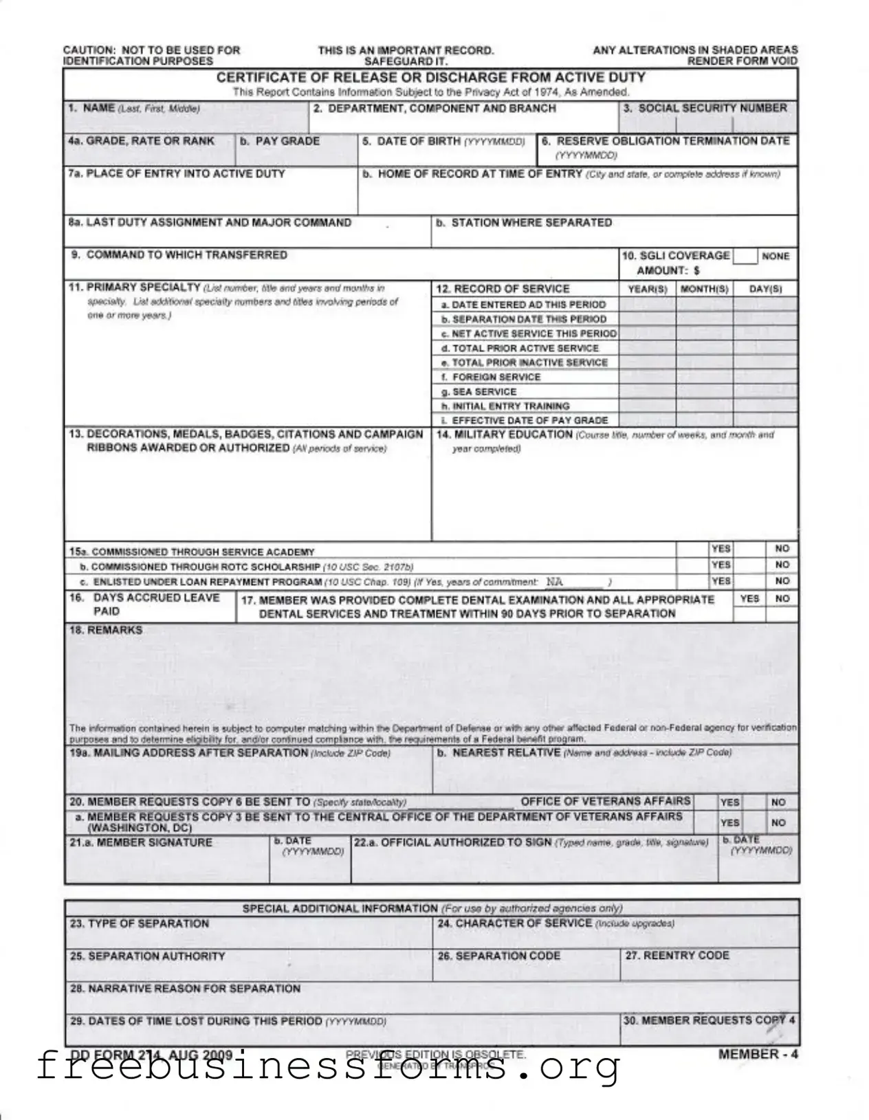 Official Dd 214 Form in PDF