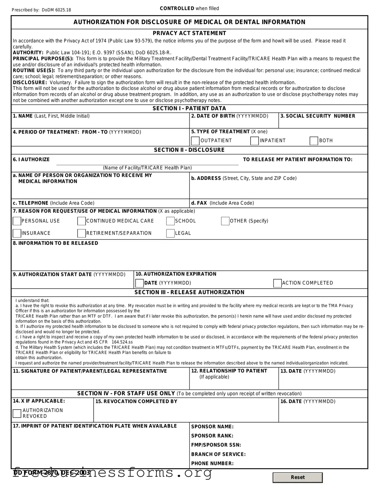 Official DD 2870 Form in PDF