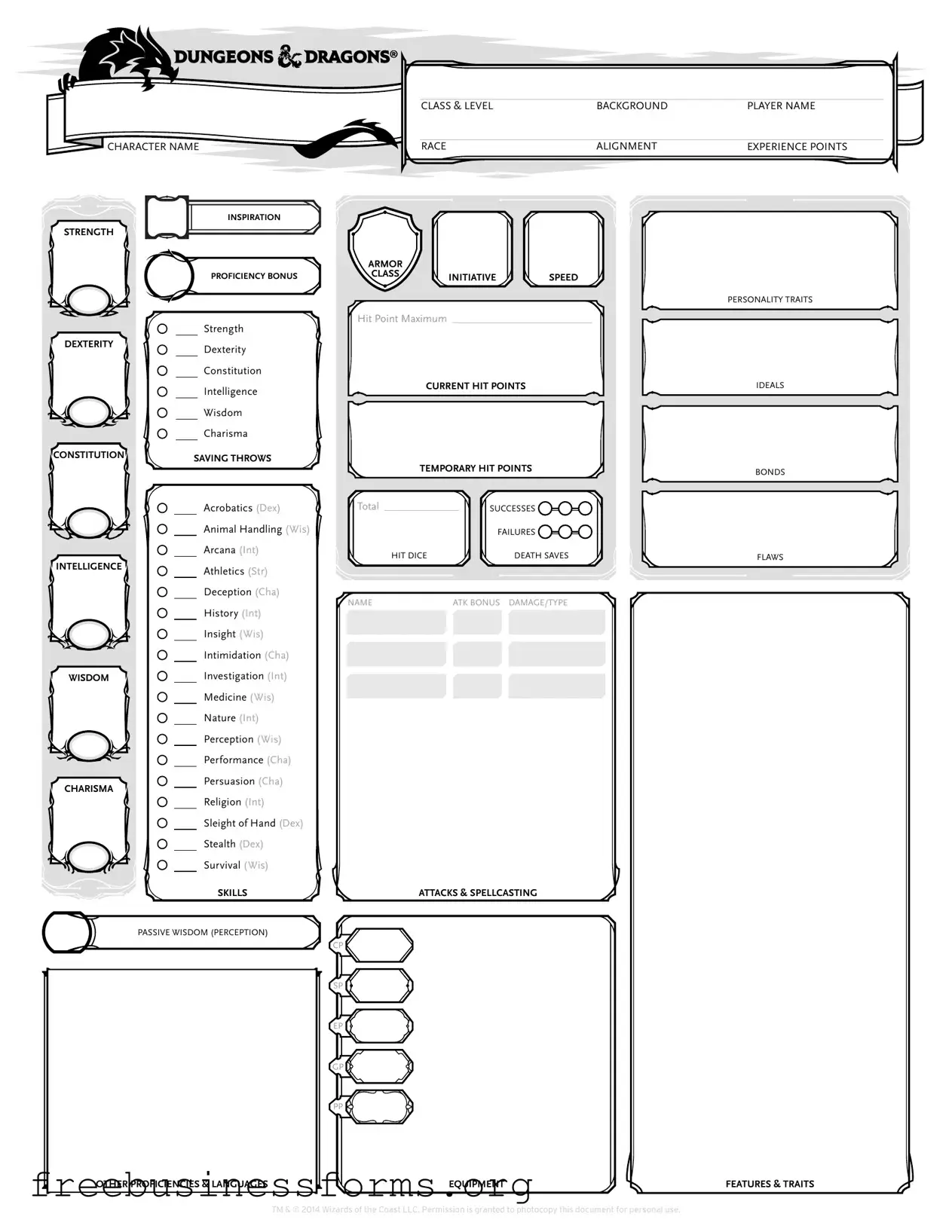Official Dnd Character Sheet Form in PDF