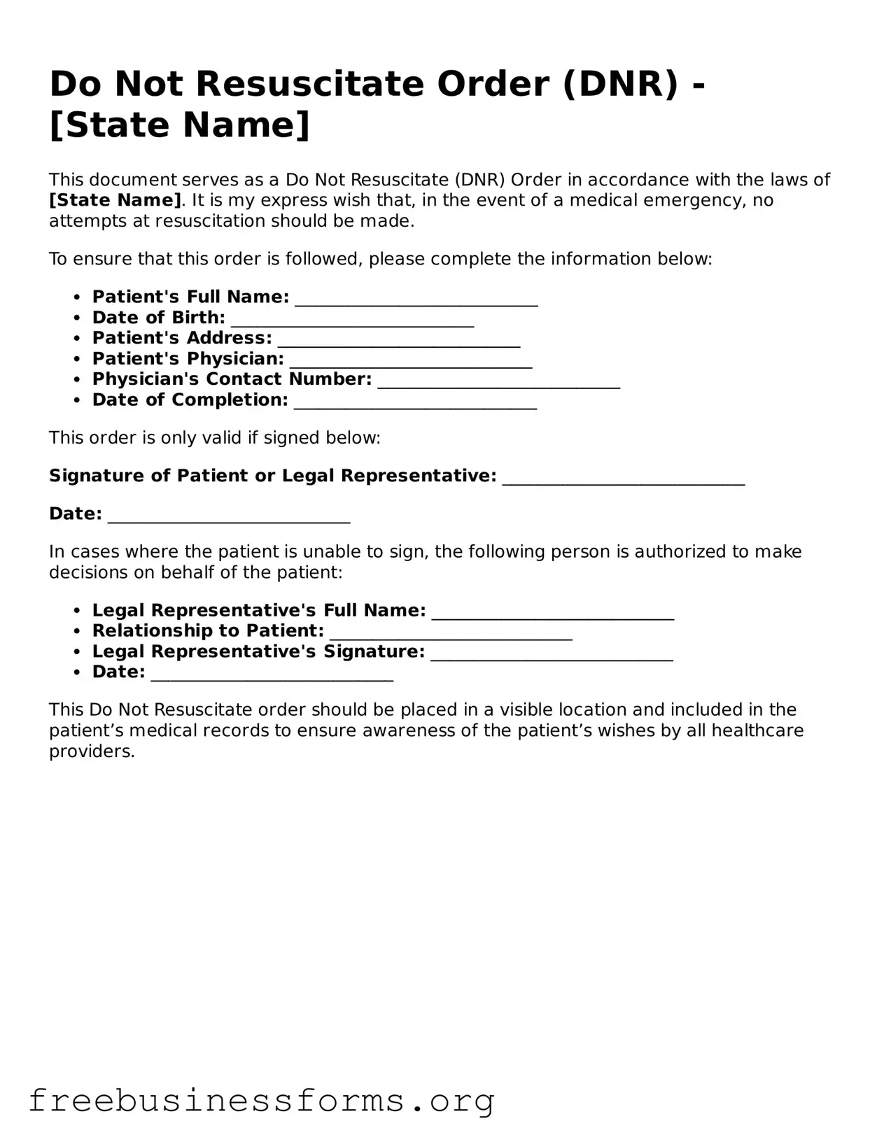 Official Do Not Resuscitate Order Form