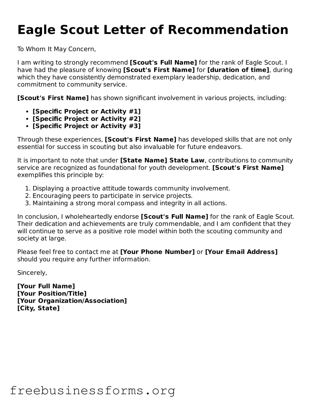 Official Eagle Scout Letter of Recommendation Form
