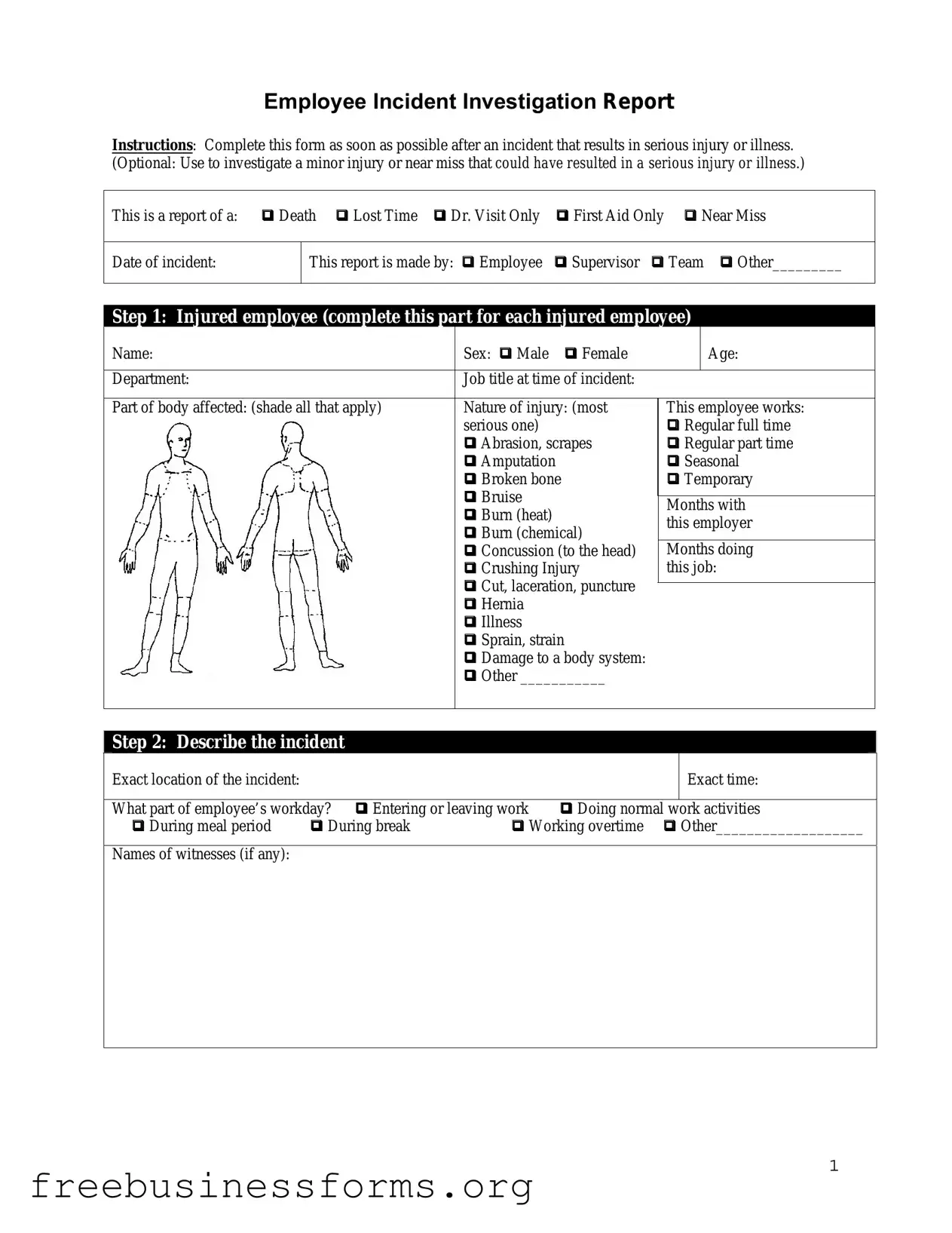 Official Employee Accident Report Form in PDF
