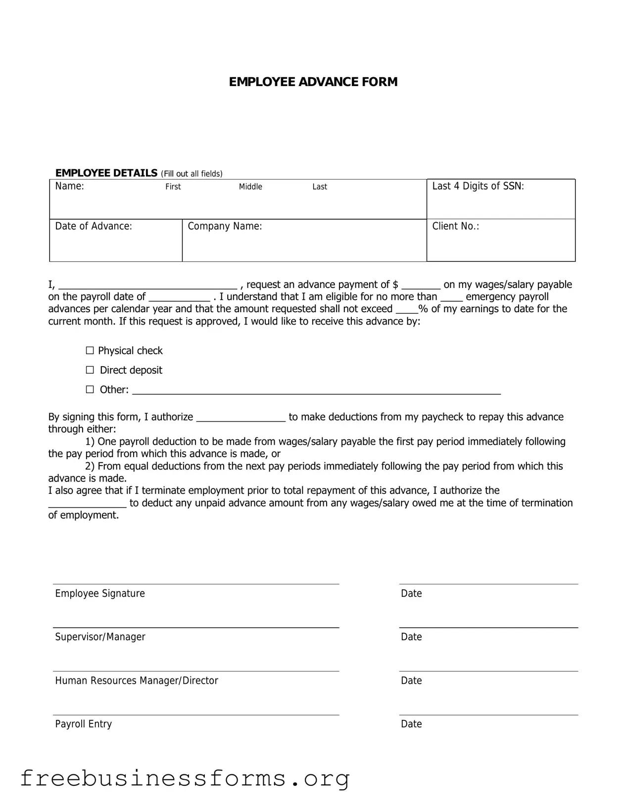 Official Employee Advance Form in PDF