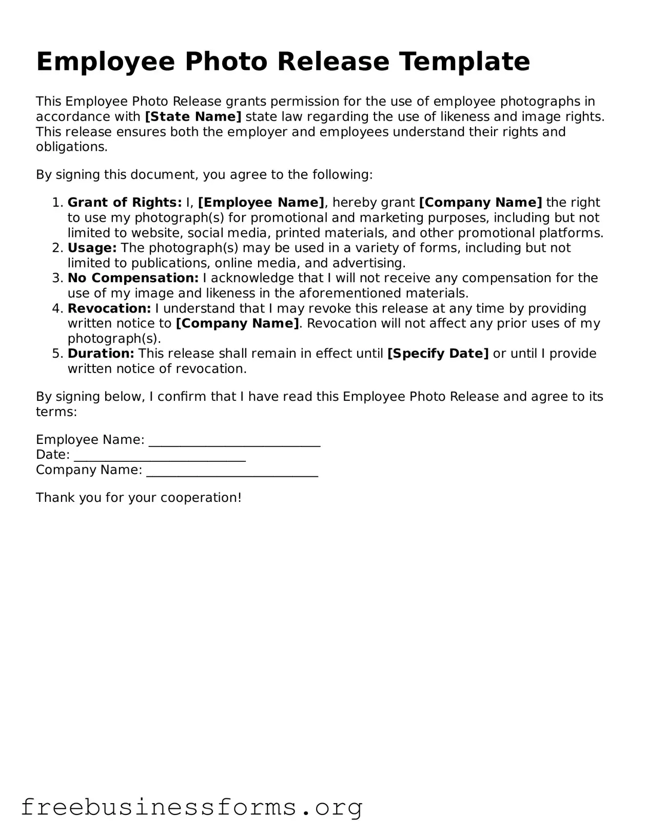 Official Employee Photo Release Form