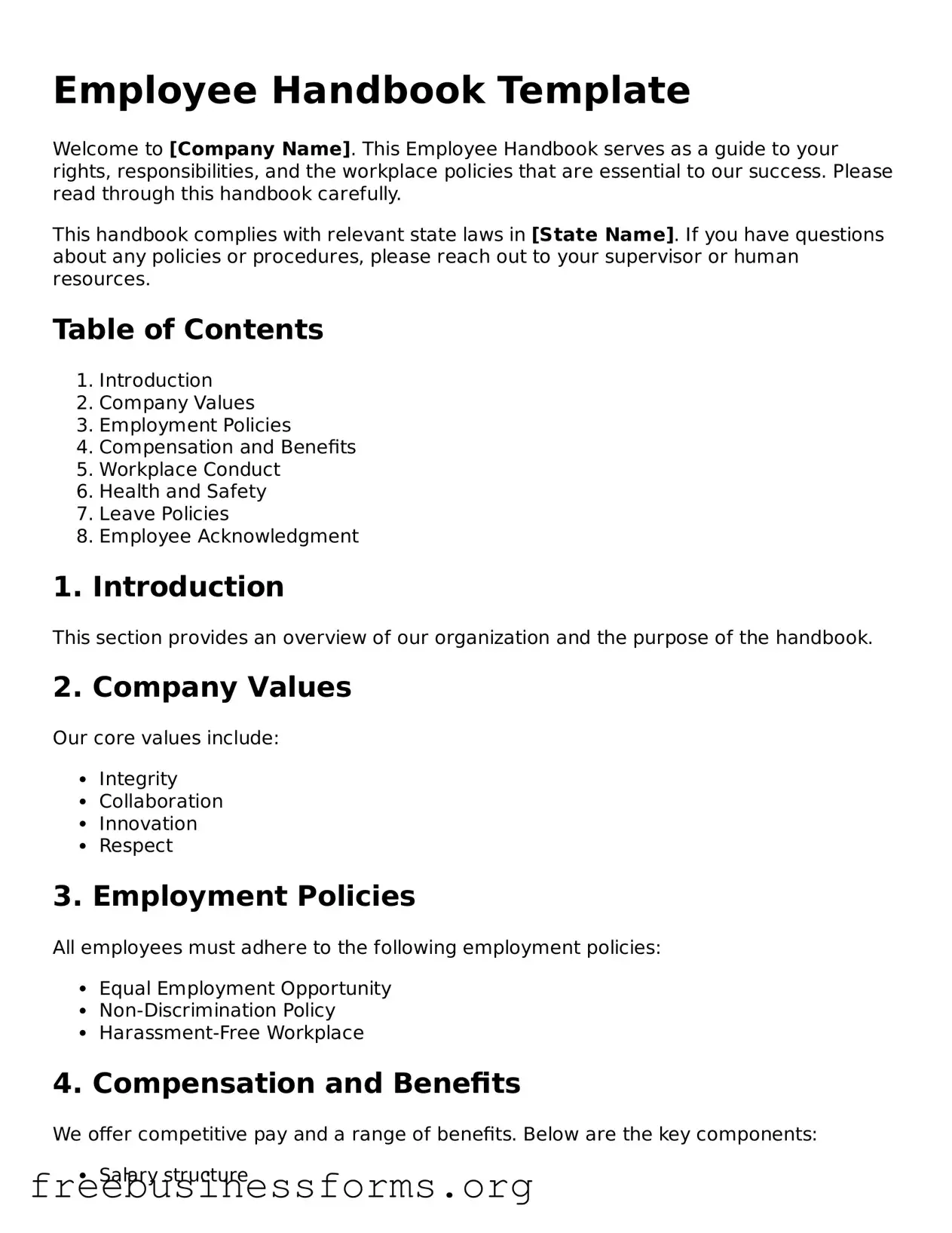 Official Employee Handbook Form
