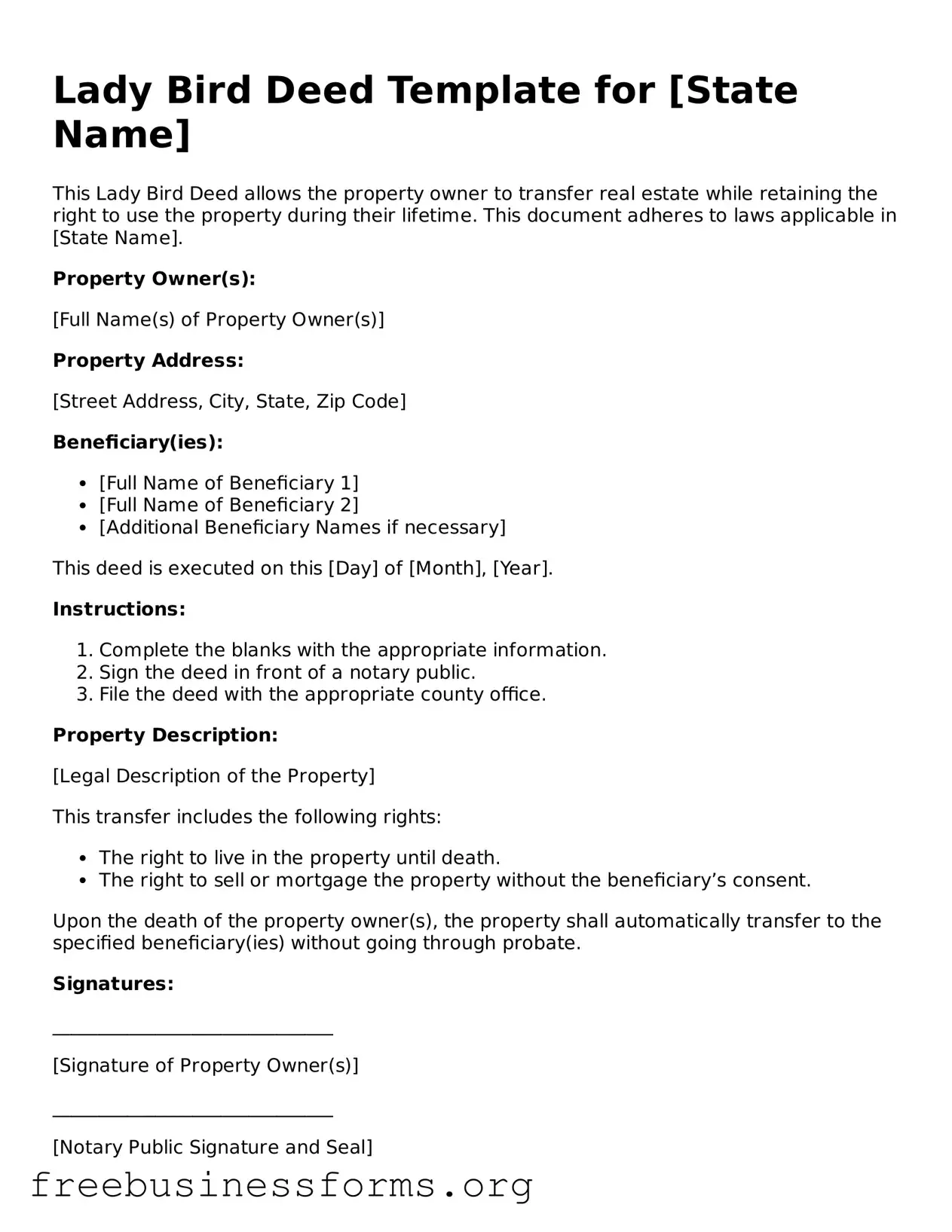 Official Lady Bird Deed Form