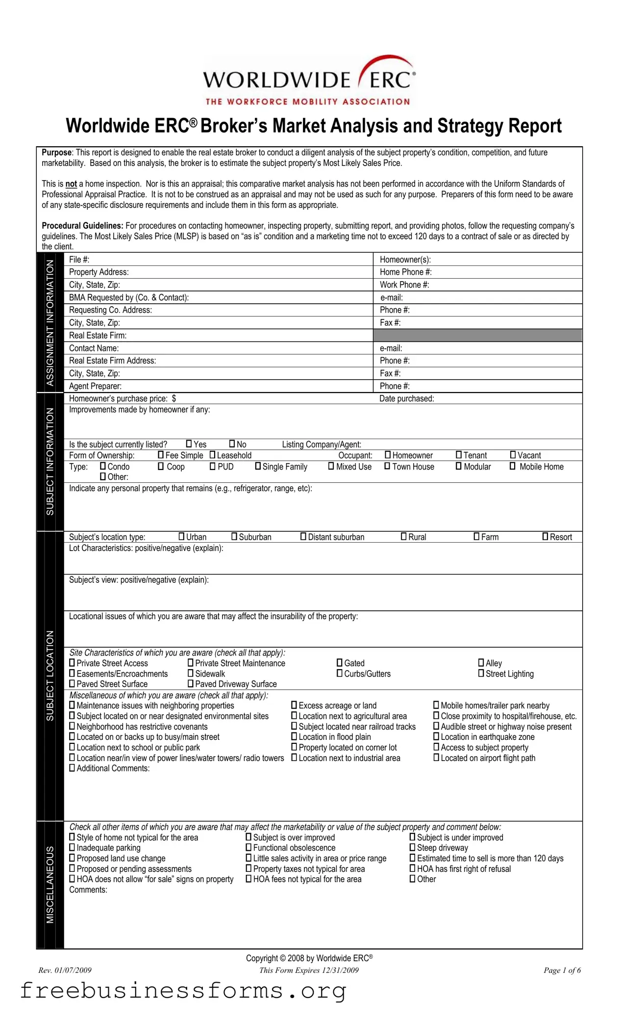 Official Erc Broker Market Analysis Form in PDF
