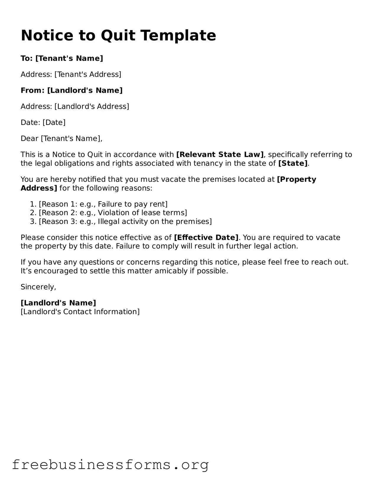 Official Notice to Quit Form