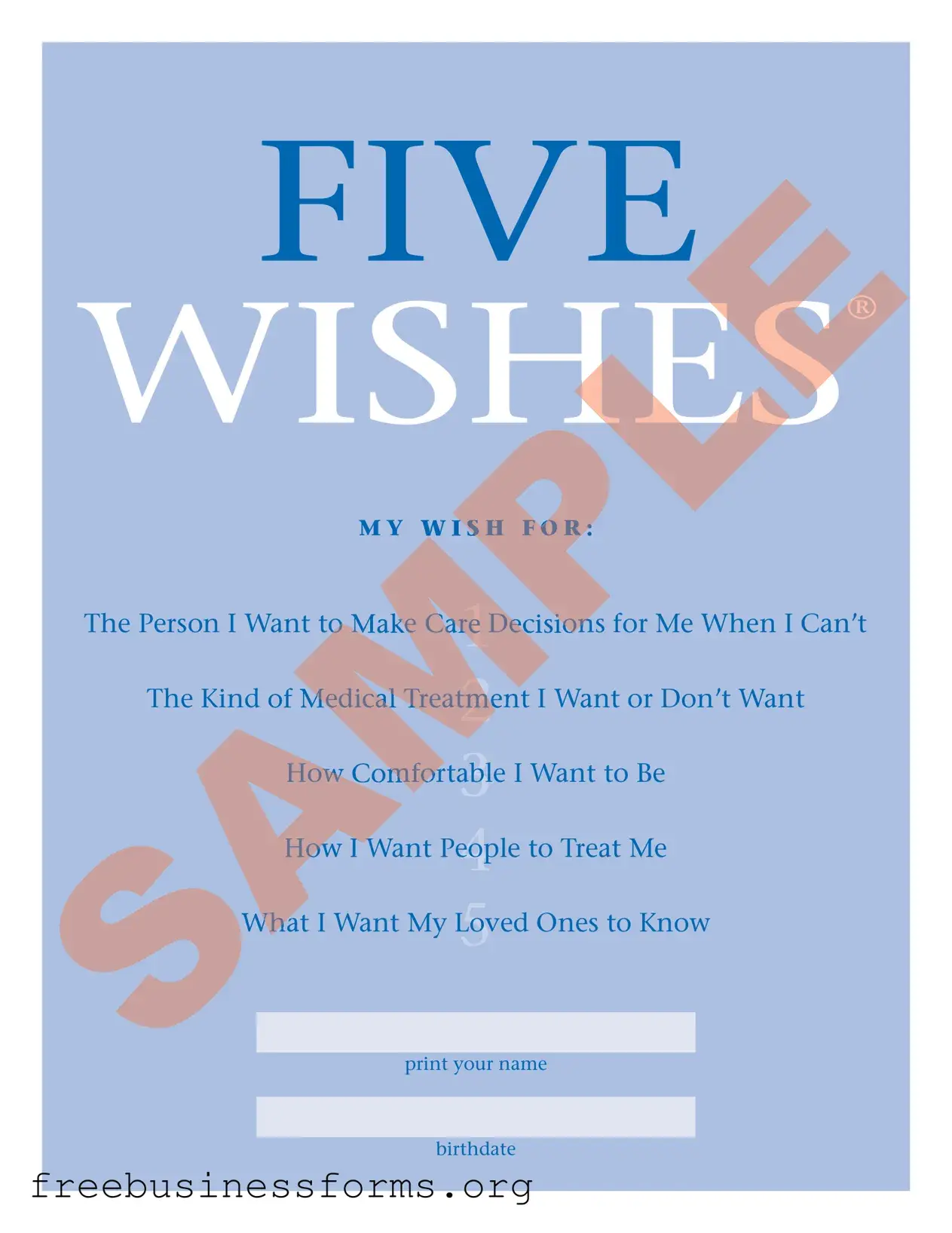 Official 5 Wishes Document Form in PDF