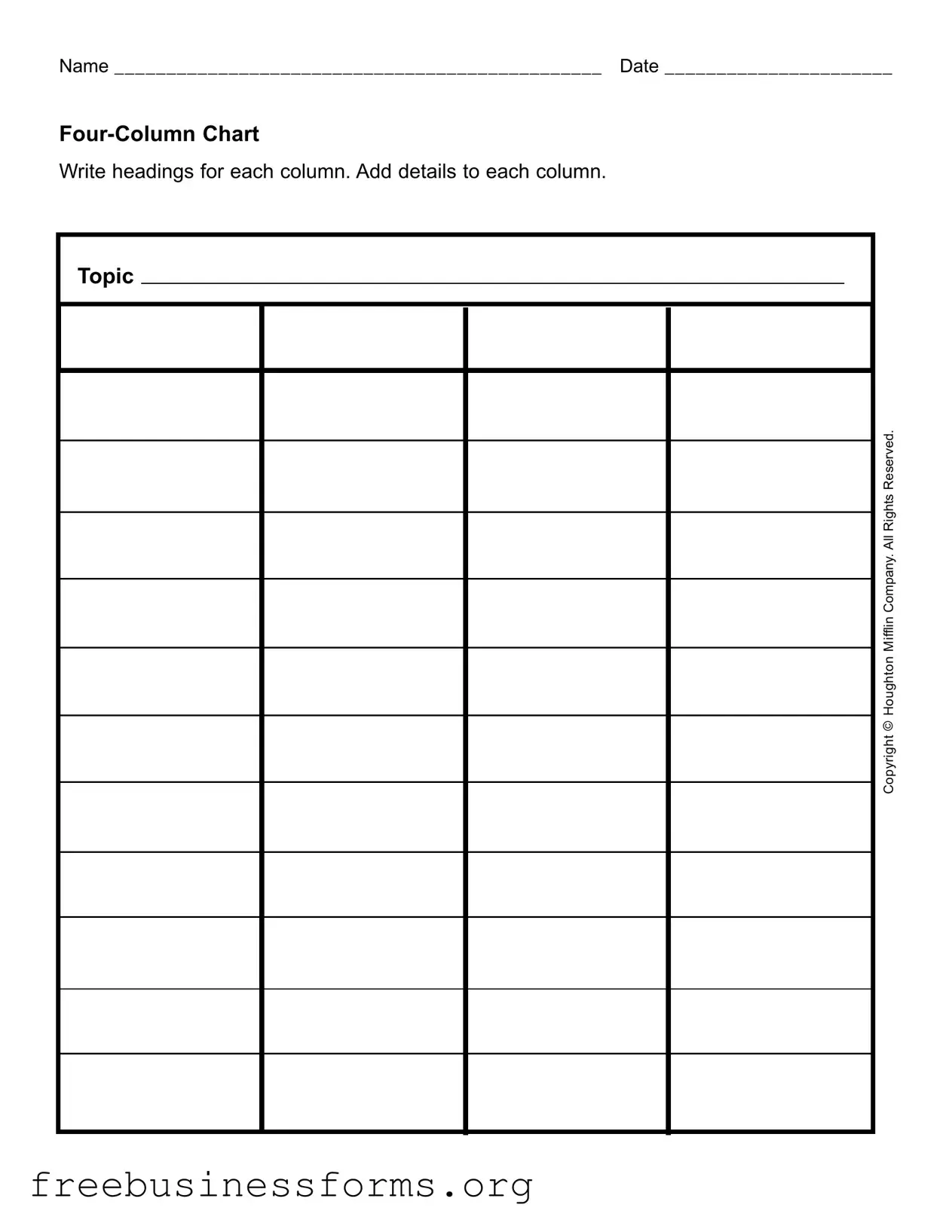 Official Four Column Chart Form in PDF