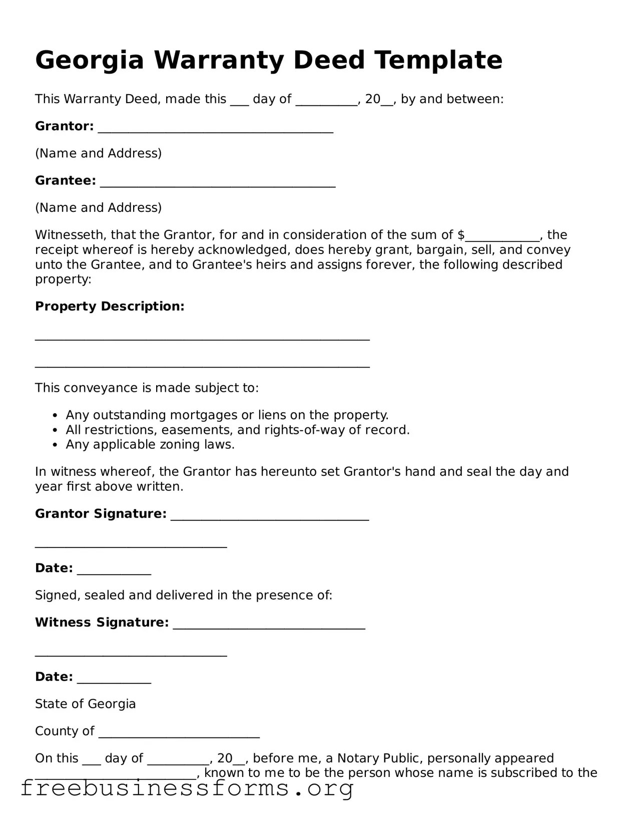 Blank  Deed Template for Georgia
