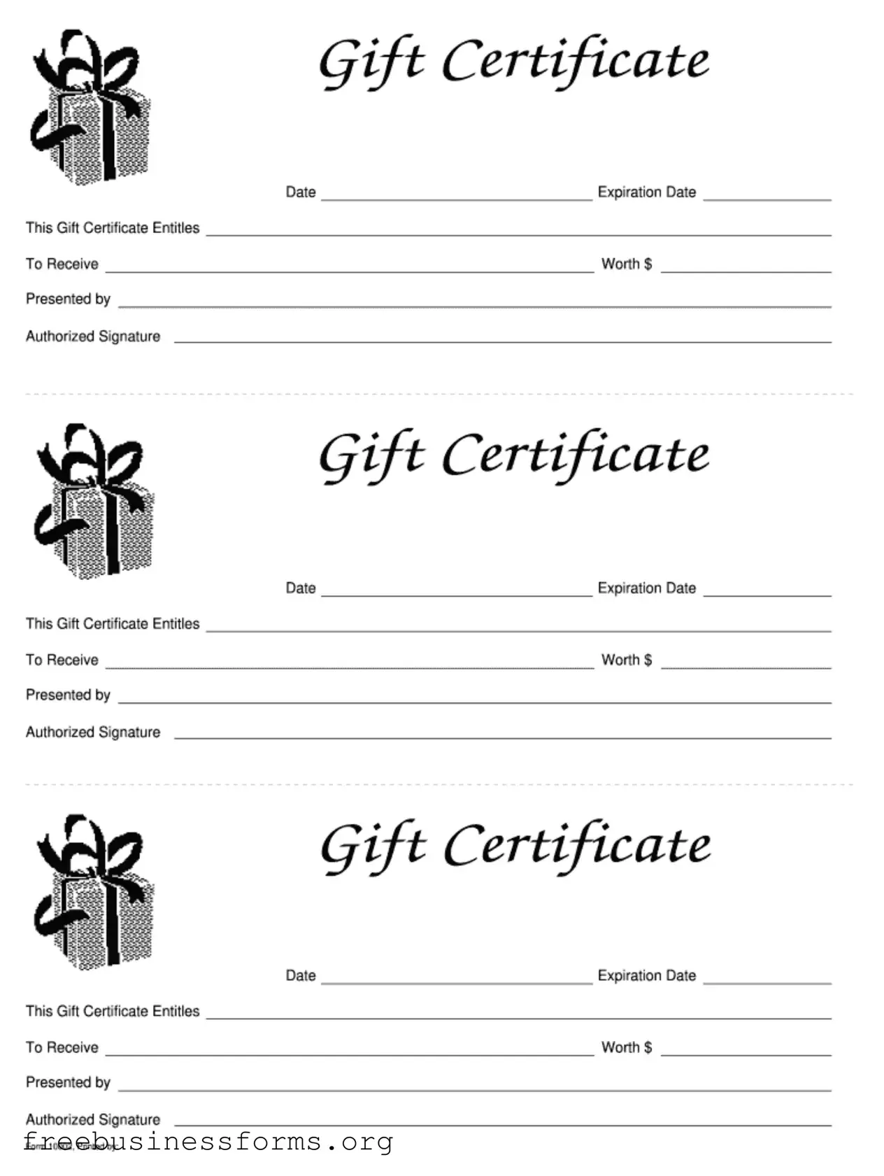 Official Gift Certificate Form in PDF