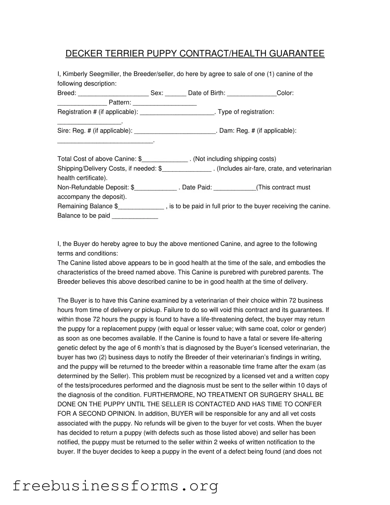 Official Health Guarantee Form in PDF