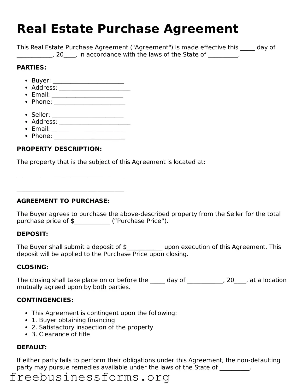 Official Real Estate Purchase Agreement Form