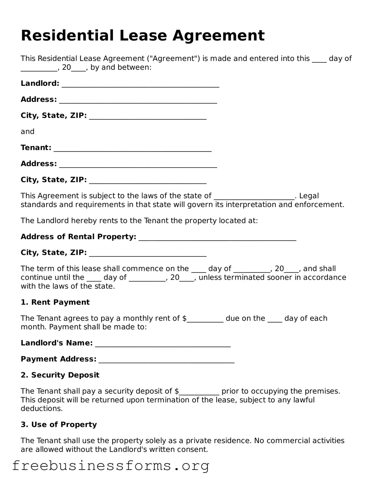 Official Residential Lease Agreement Form