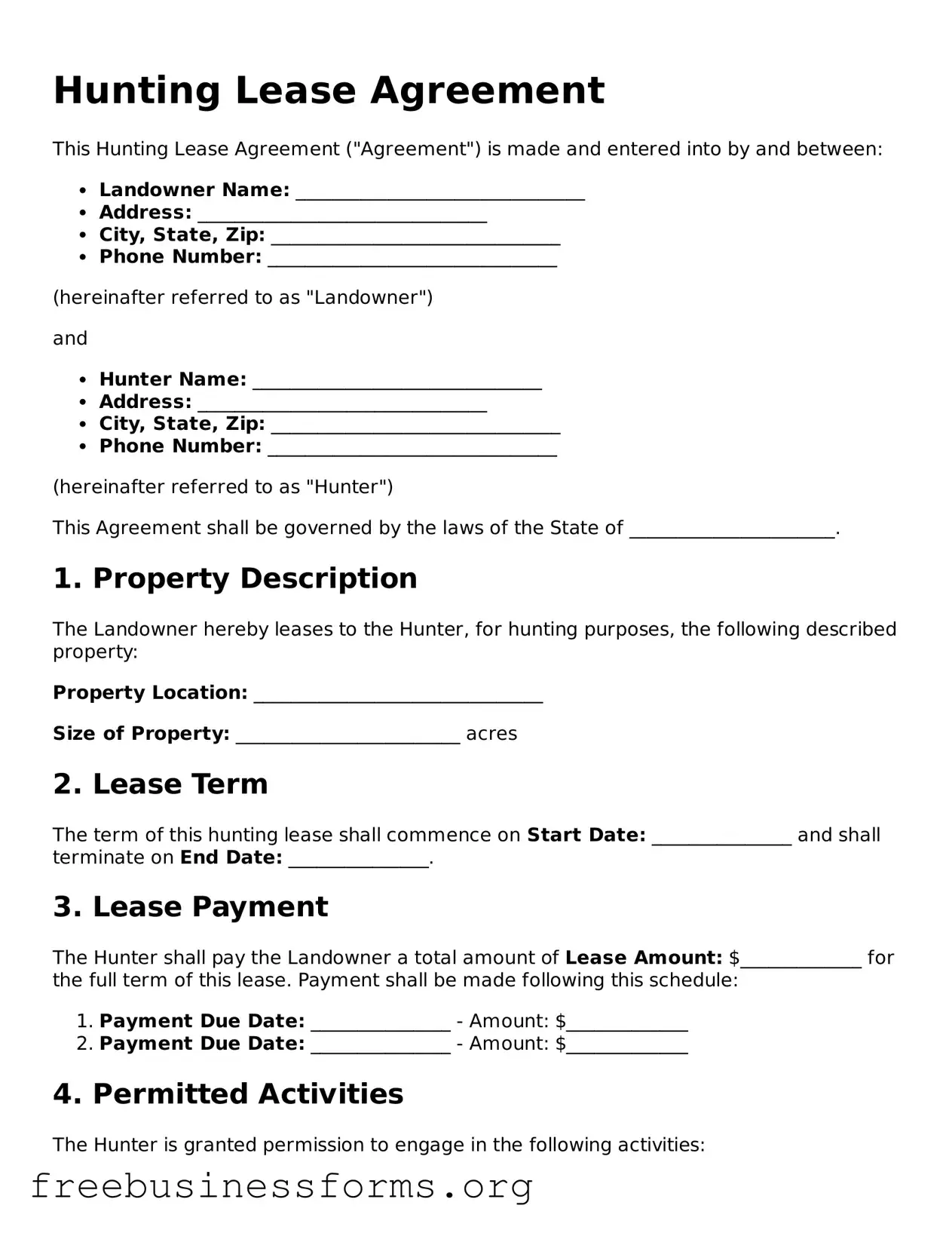 Official Hunting Lease Agreement Form
