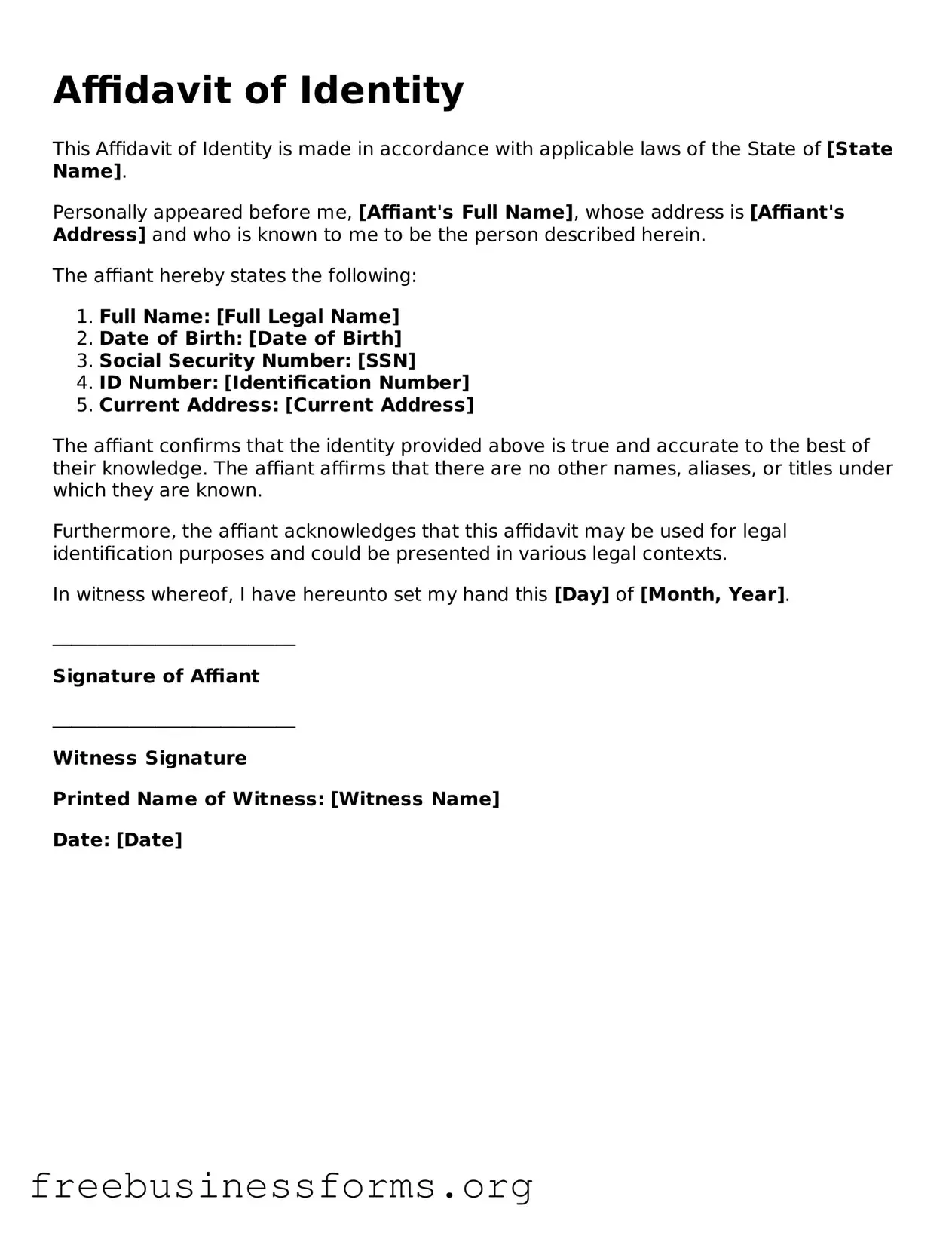 Official Affidavit of Identity Form
