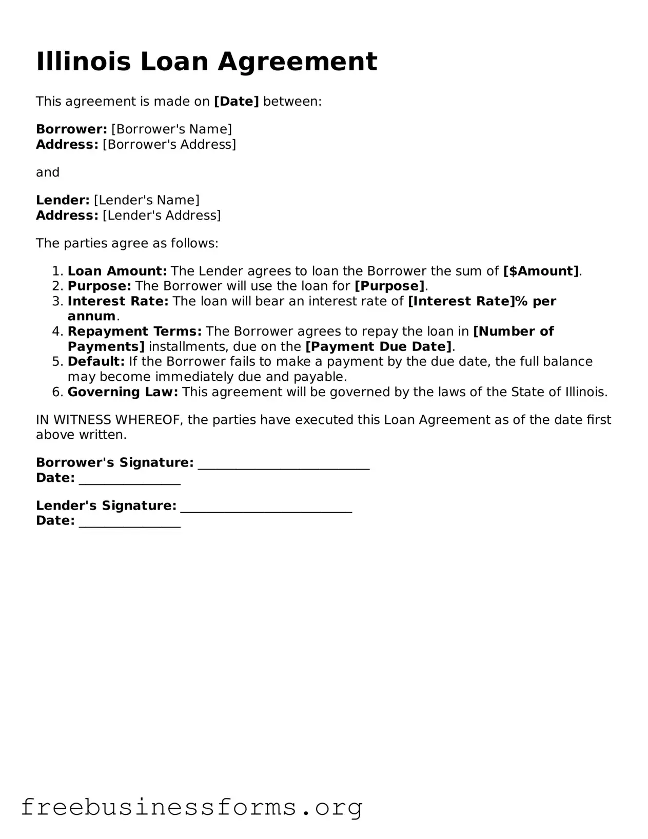 Blank  Loan Agreement Template for Illinois