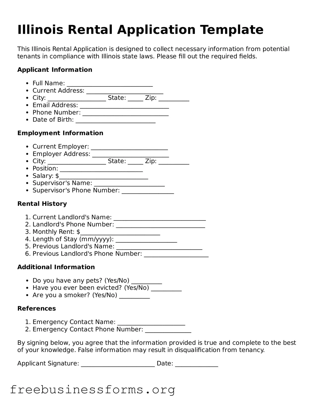 Blank Rental Application Template for Illinois