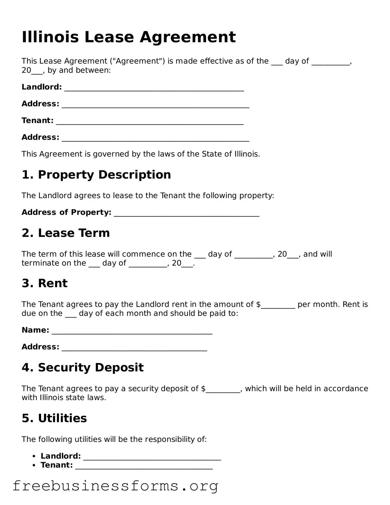 Blank  Lease Agreement Template for Illinois