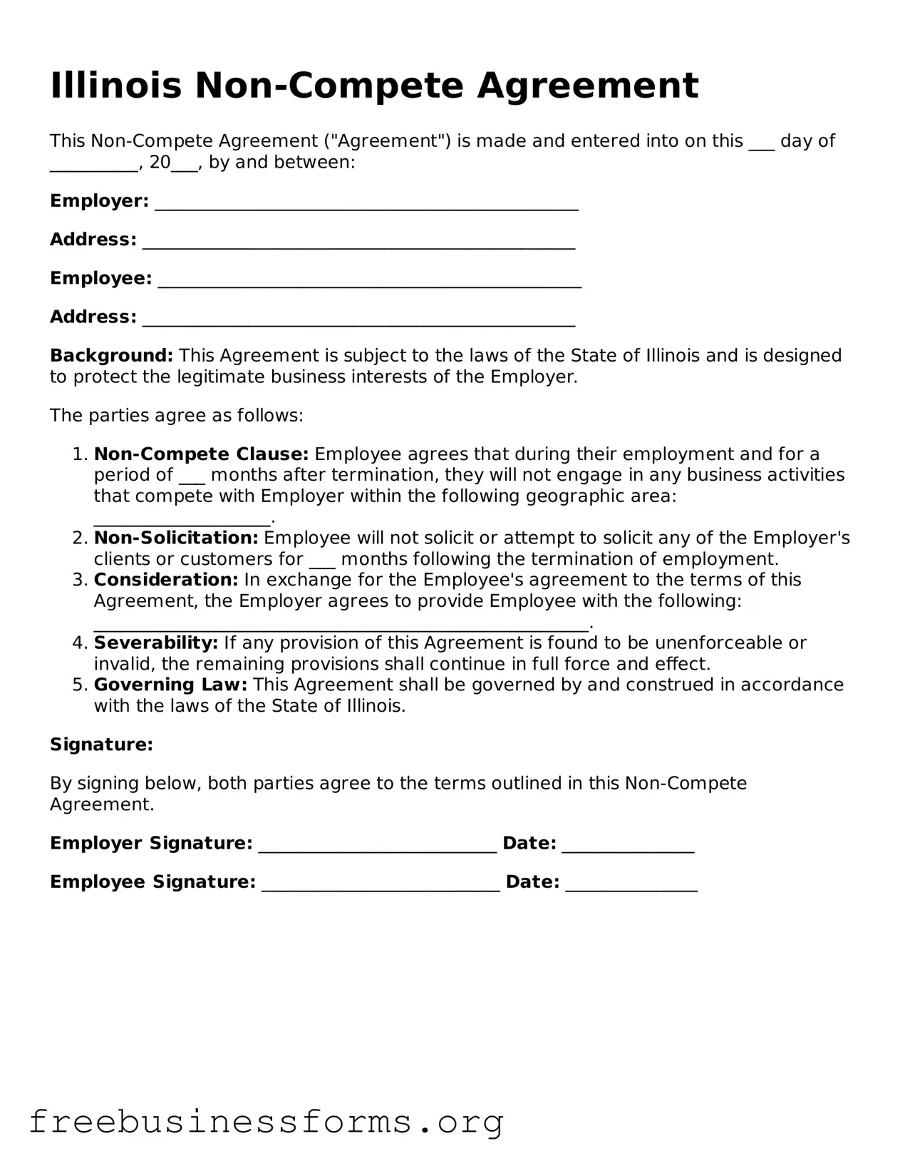 Blank  Non-compete Agreement Template for Illinois