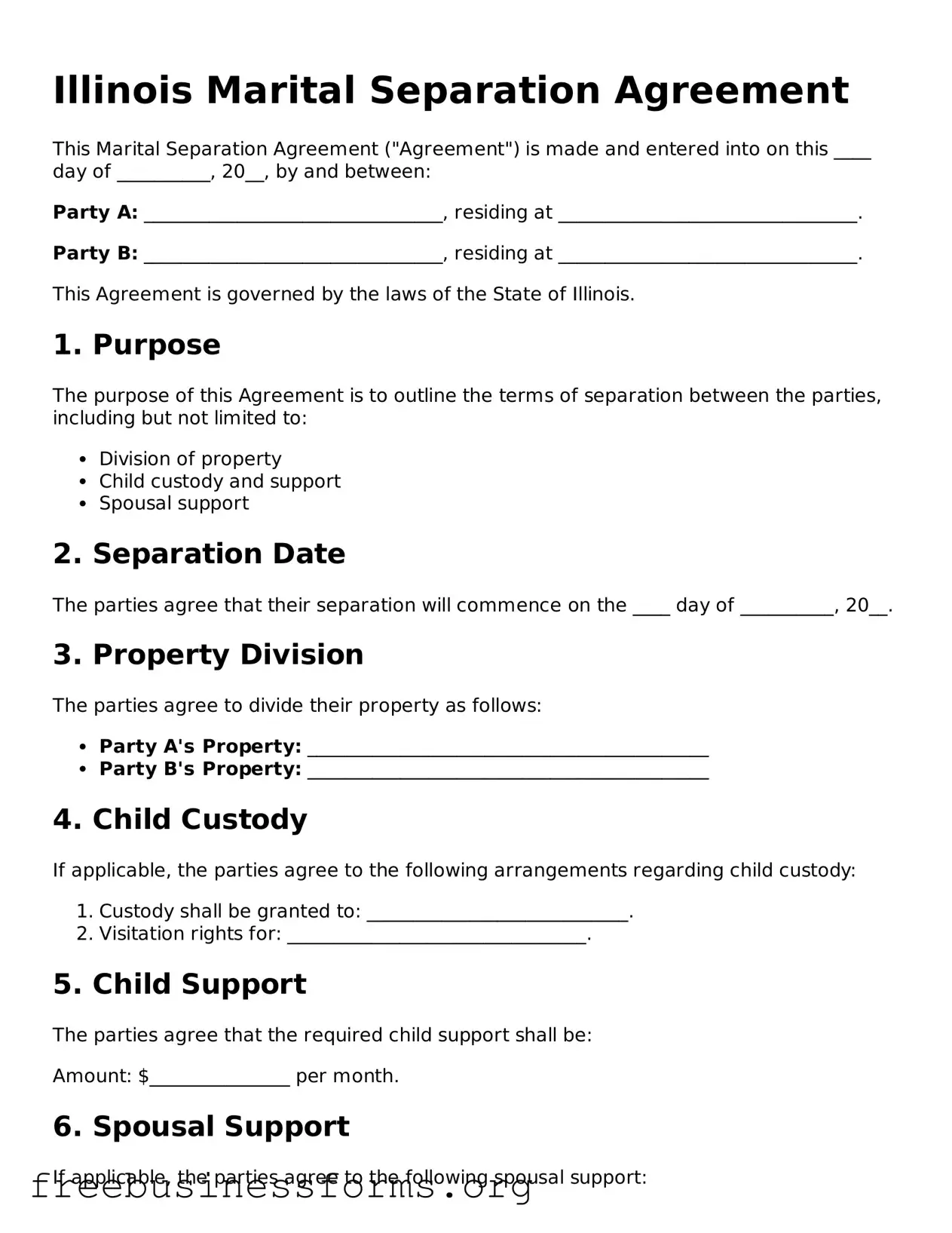 Blank  Marital Separation Agreement Template for Illinois